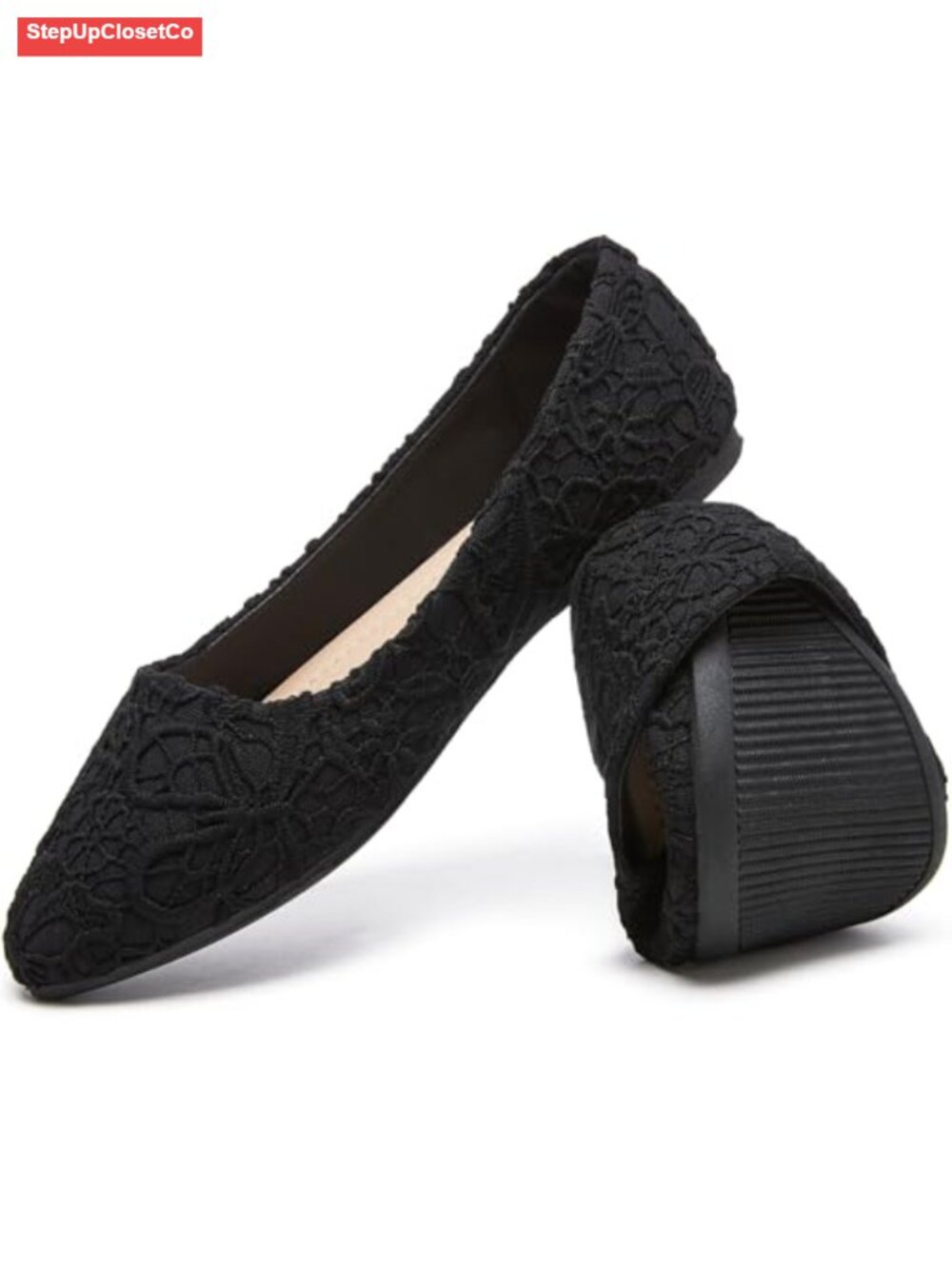 Womens Lace Ballet Flats Flower Embroidered Dress Shoes Comfortable Pointed Toe